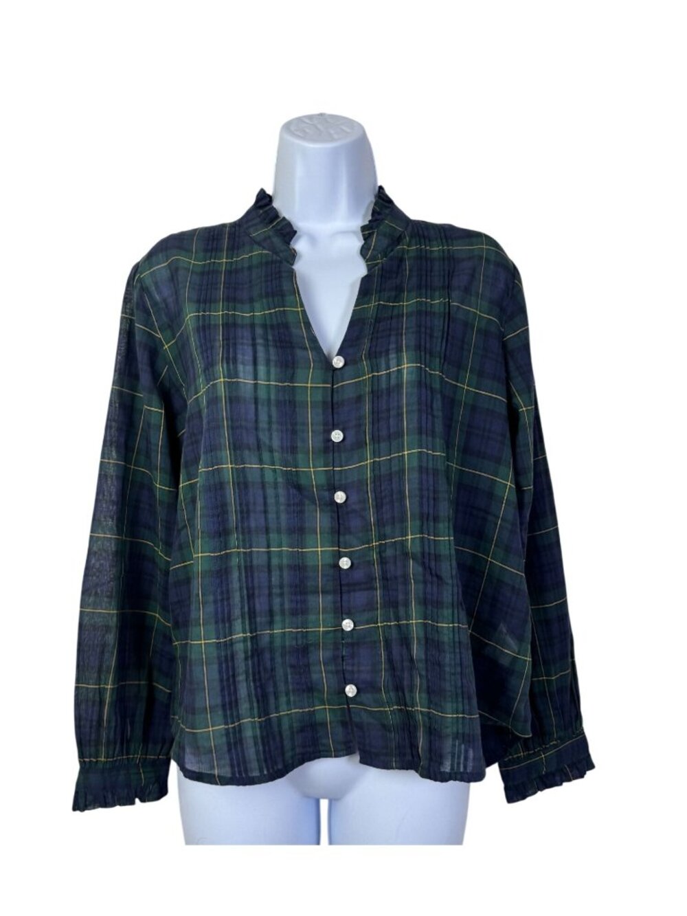 Trovada Birds Of Paradis Plaid Button Up Shirt Medium 100% Cotton Green Blue